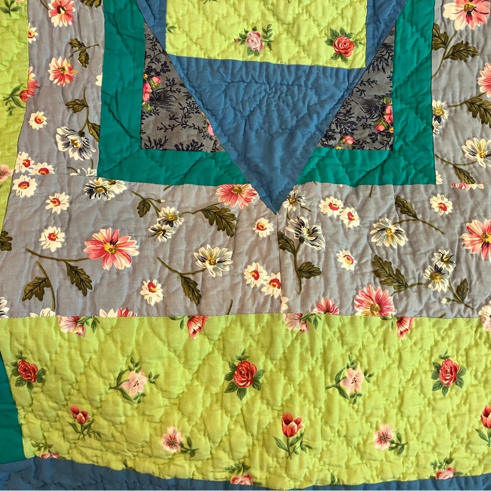 Garnet Hill Floral Patchwork Quilt - Blue and Green HD - Picture 5 of 10